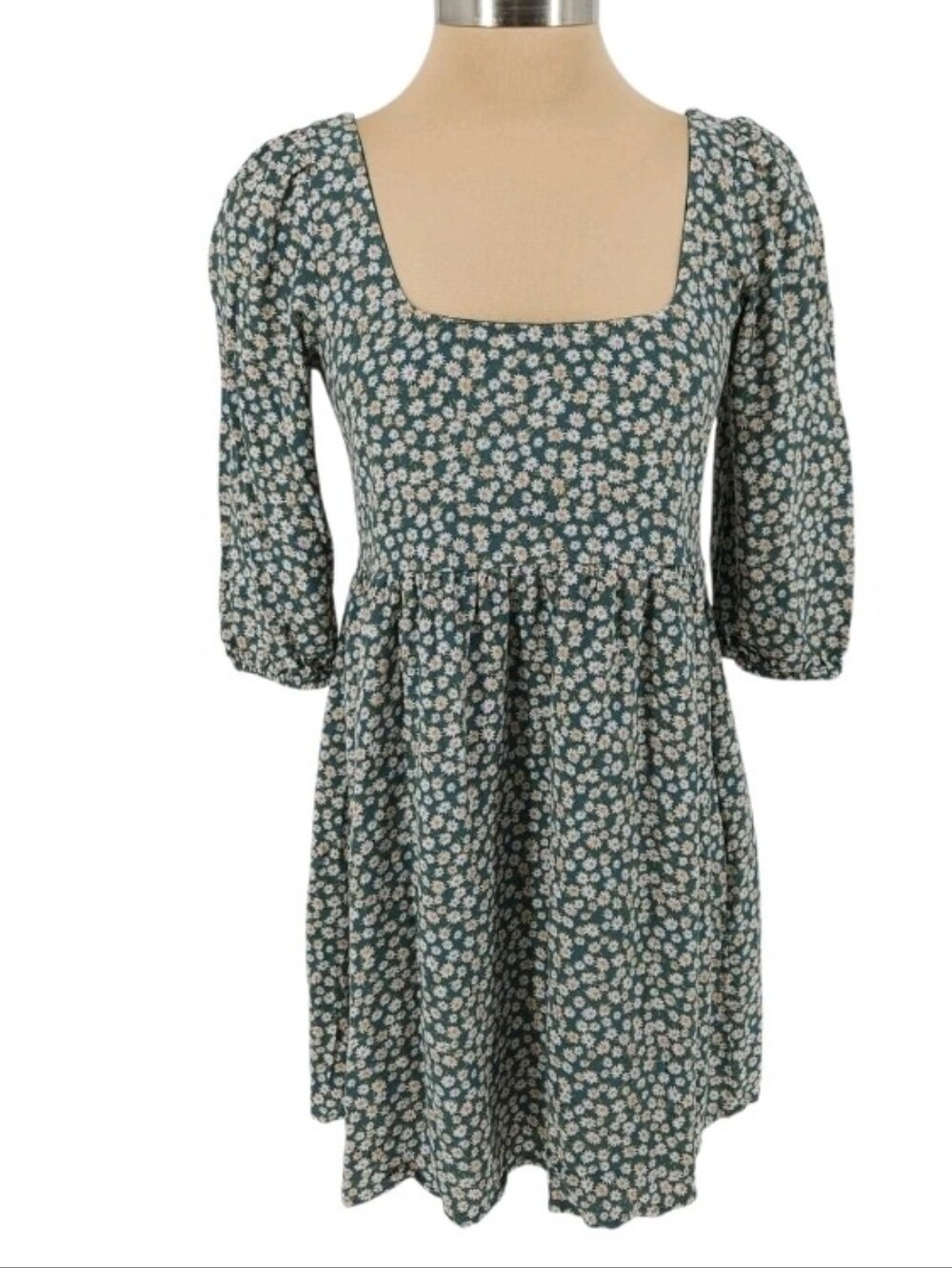 American Eagle Green Daisey Square Neck Babydoll Dress With Dangle Back Tie - S